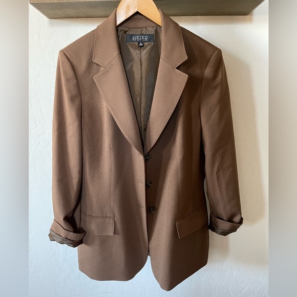 Kasper|Chocolate Brown Boyfriend Blazer, Structured Fit•••Business Casual - Picture 1 of 11